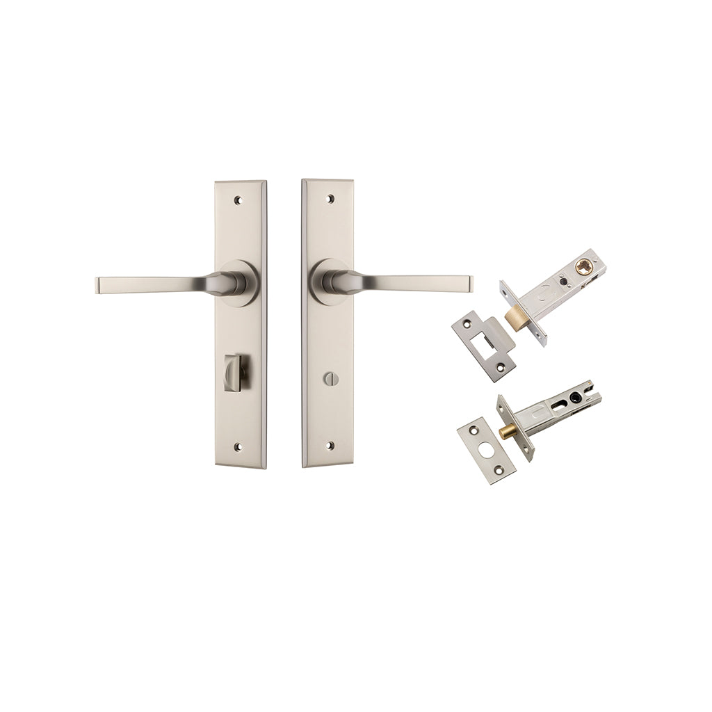 Annecy Lever - Chamfered Backplate Satin Nickel / Privacy / Separate Privacy Kit