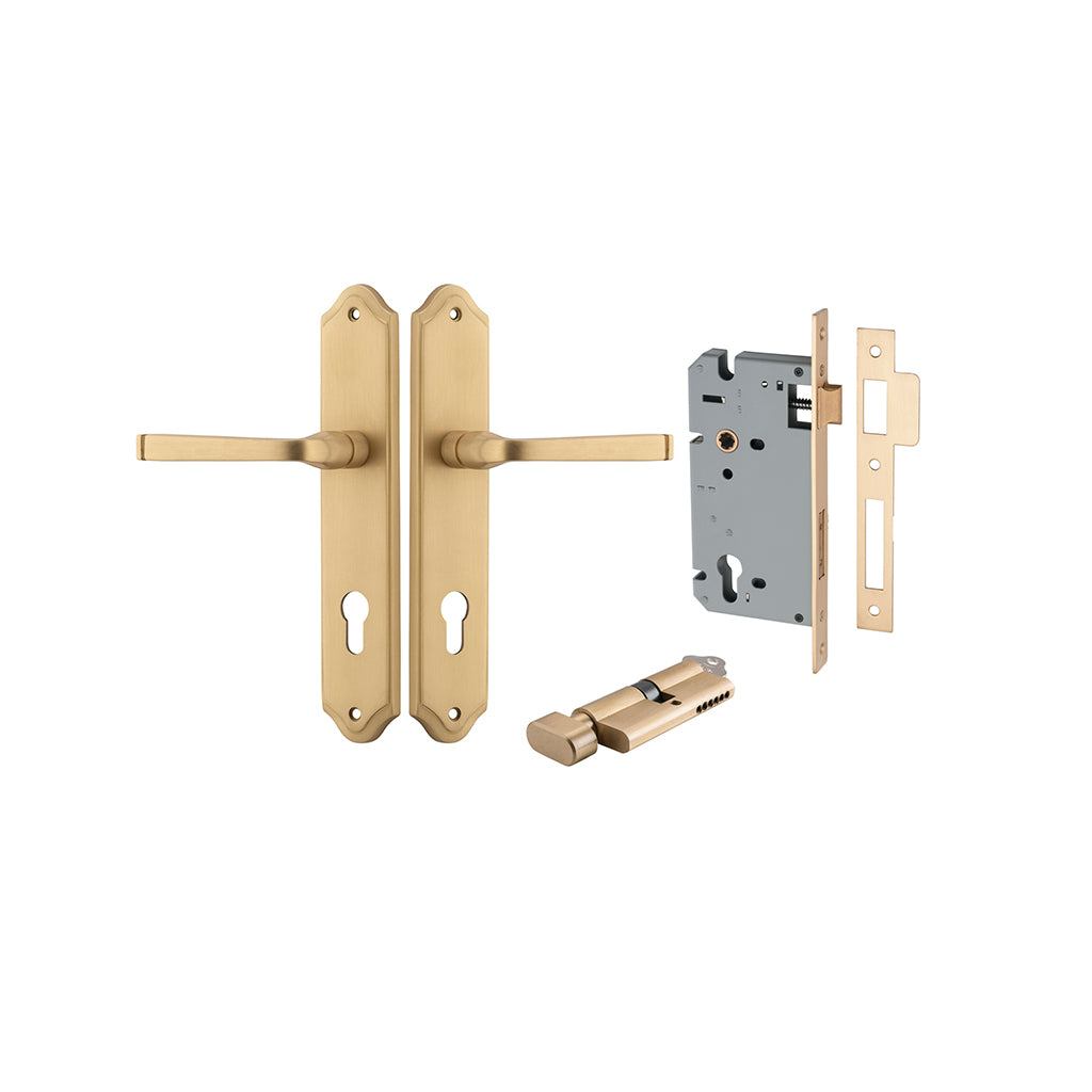 Annecy Lever - Shouldered Backplate Brushed Brass / Entrance / Entrance Kit (Key-Thumb)