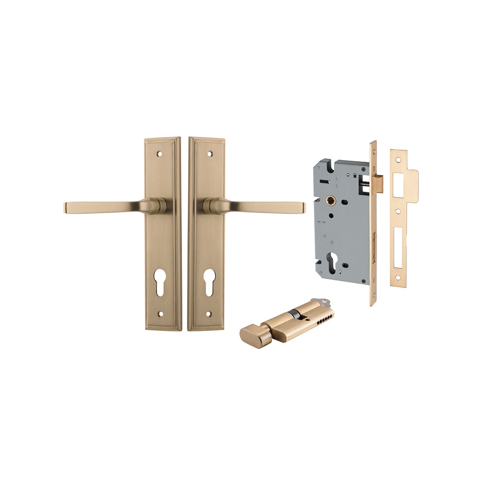 Annecy Lever - Stepped Backplate Brushed Brass / Entrance / Entrance Kit (Key-Thumb)