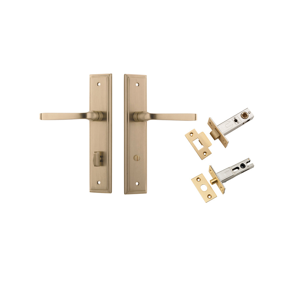 Annecy Lever - Stepped Backplate Brushed Brass / Privacy / Separate Privacy Kit