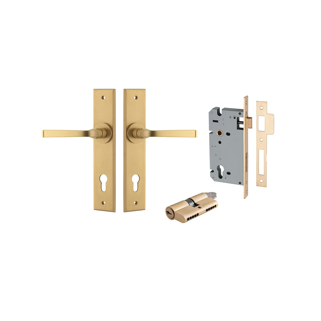 Annecy Lever - Chamfered Backplate Brushed Brass / Entrance / Entrance Kit Dual Function (Key-Key)