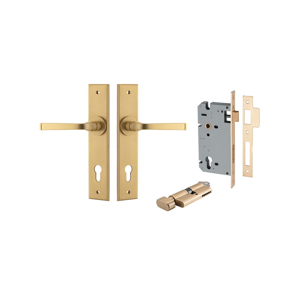 Annecy Lever - Chamfered Backplate Brushed Brass / Entrance / Entrance Kit (Key-Thumb)
