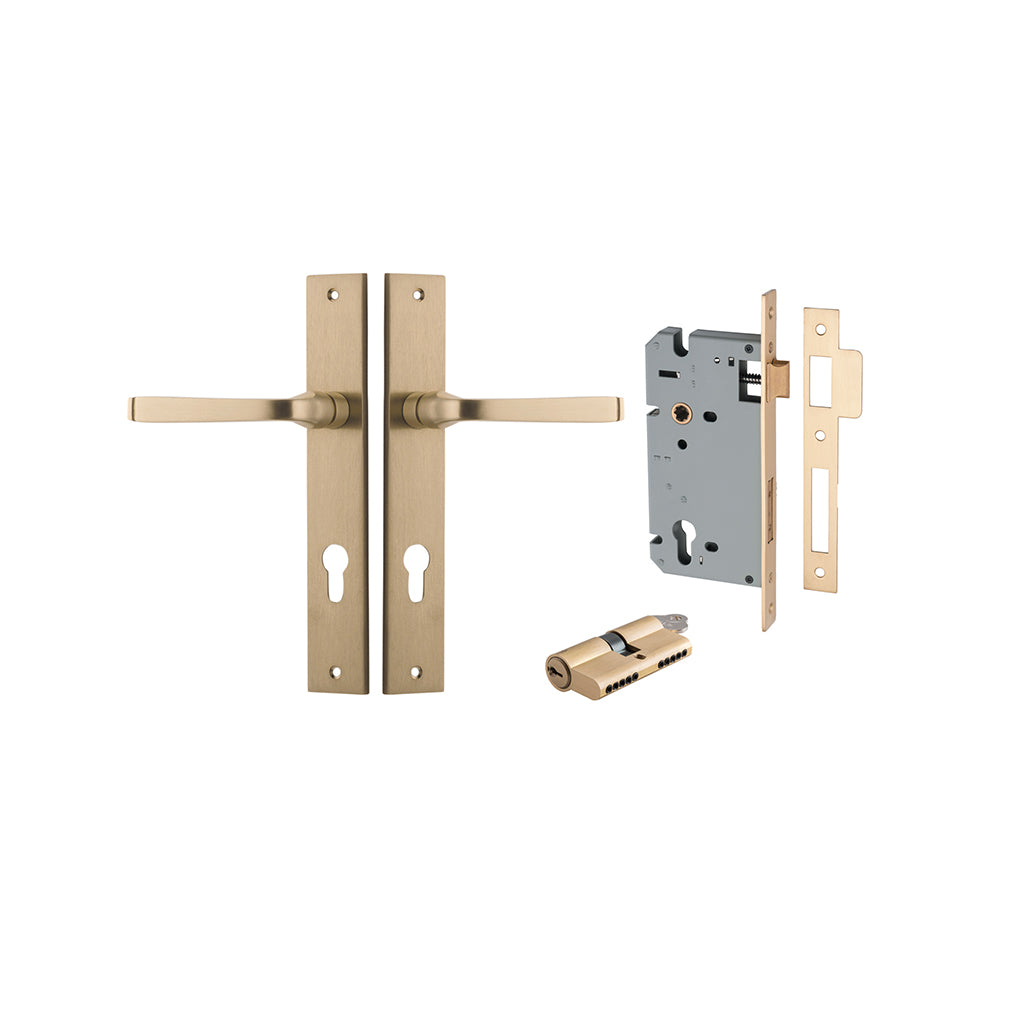 Annecy Lever - Rectangular Backplate Brushed Brass / Entrance / Entrance Kit Dual Function (Key-Key)