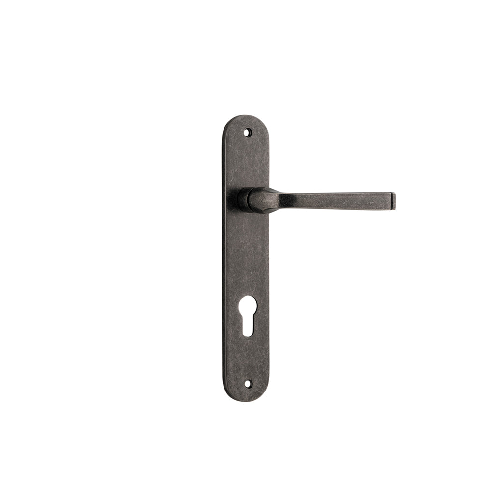 Annecy Lever - Oval Backplate Distressed Nickel / Entrance / Lever Set Only