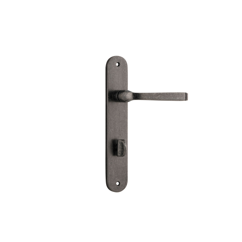 Annecy Lever - Oval Backplate Distressed Nickel / Privacy / Lever Set Only