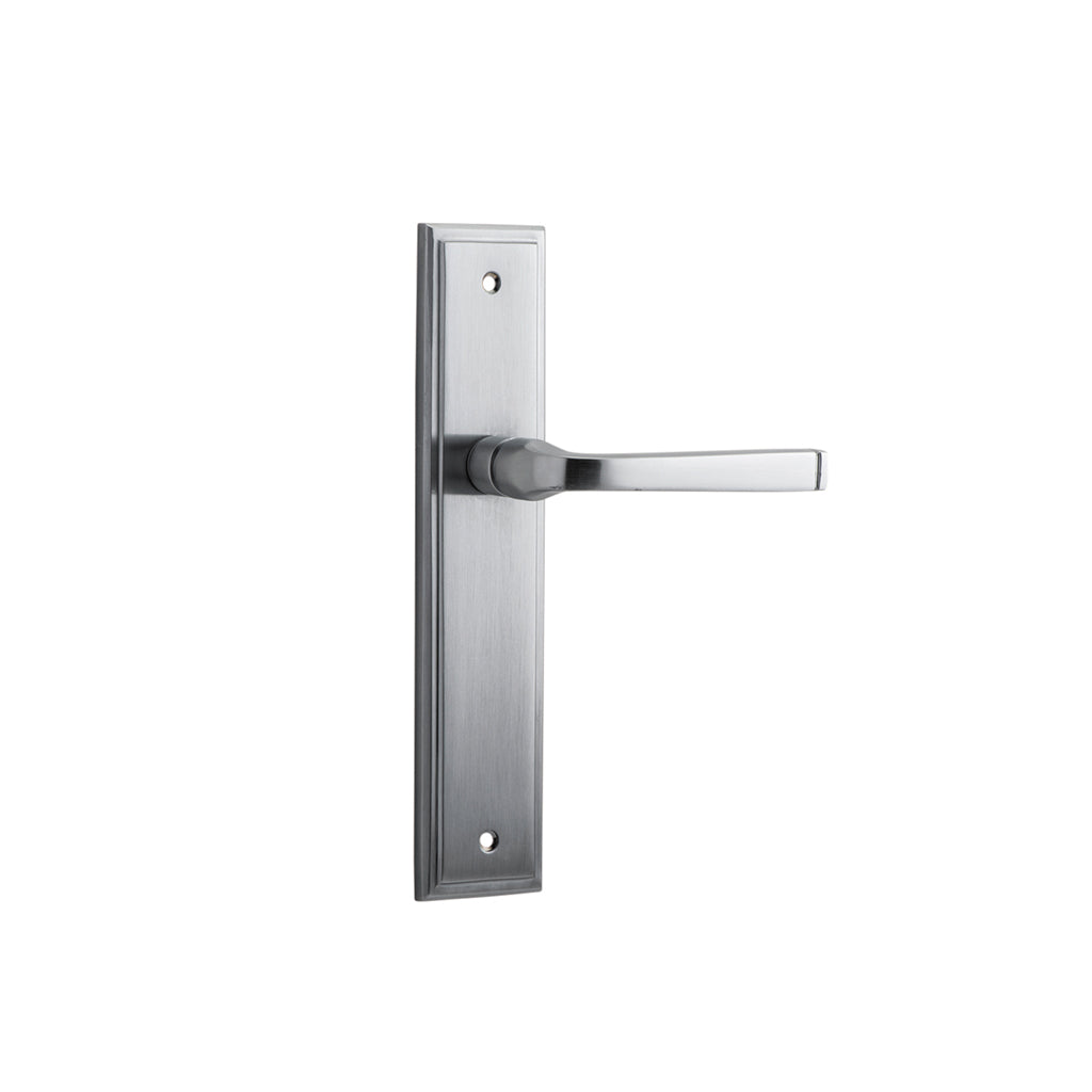 Annecy Lever - Stepped Backplate Brushed Chrome / Passage / Lever Set Only