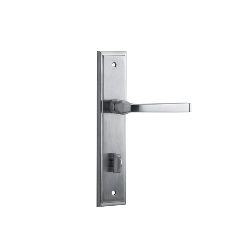 Annecy Lever - Stepped Backplate Brushed Chrome / Privacy / Lever Set Only