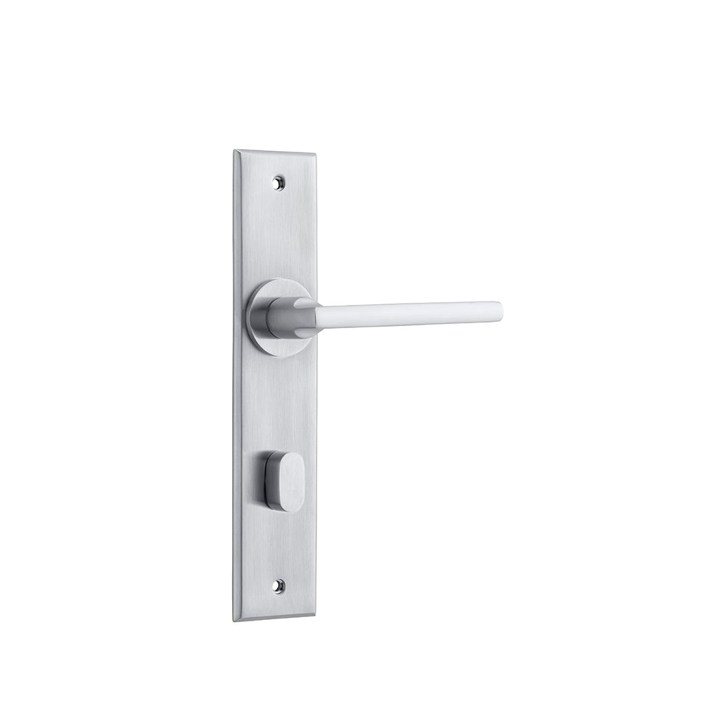 Baltimore Lever - Chamfered Backplate Brushed Chrome / Privacy / Lever Set Only