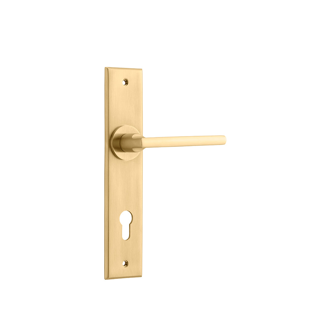 Baltimore Lever - Chamfered Backplate Brushed Brass / Entrance / Lever Set Only