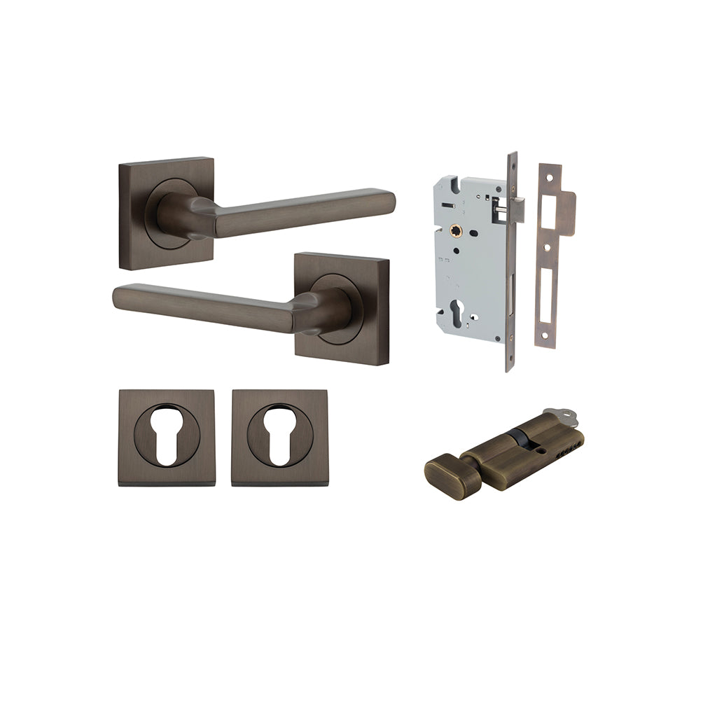 Baltimore Lever - Square Rose Signature Brass / Entrance / Entrance Kit (Key-Thumb)