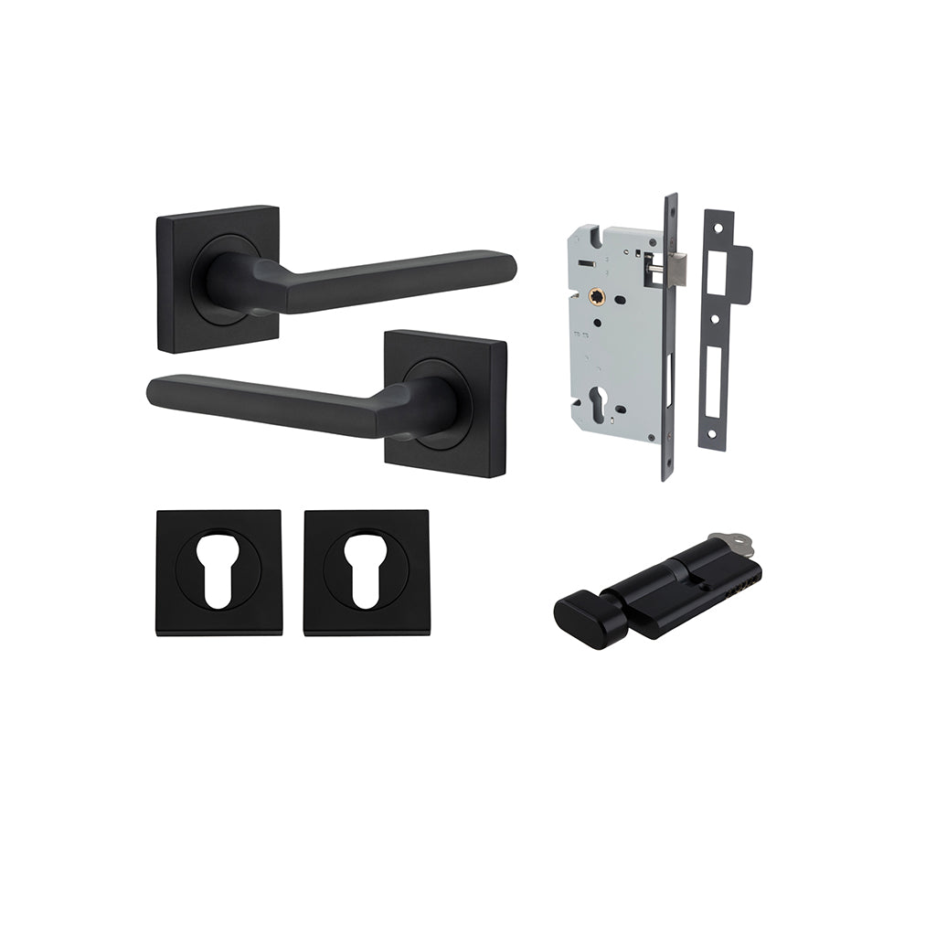 Baltimore Lever - Square Rose Matt Black / Entrance / Entrance Kit (Key-Thumb)