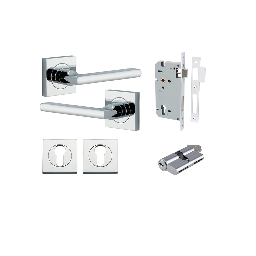Baltimore Lever - Square Rose Polished Chrome / Entrance / Entrance Kit Dual Function (Key-Key)