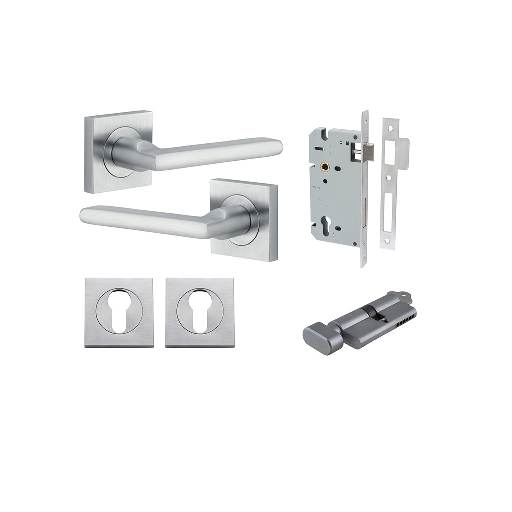 Baltimore Lever - Square Rose Brushed Chrome / Entrance / Entrance Kit (Key-Thumb)