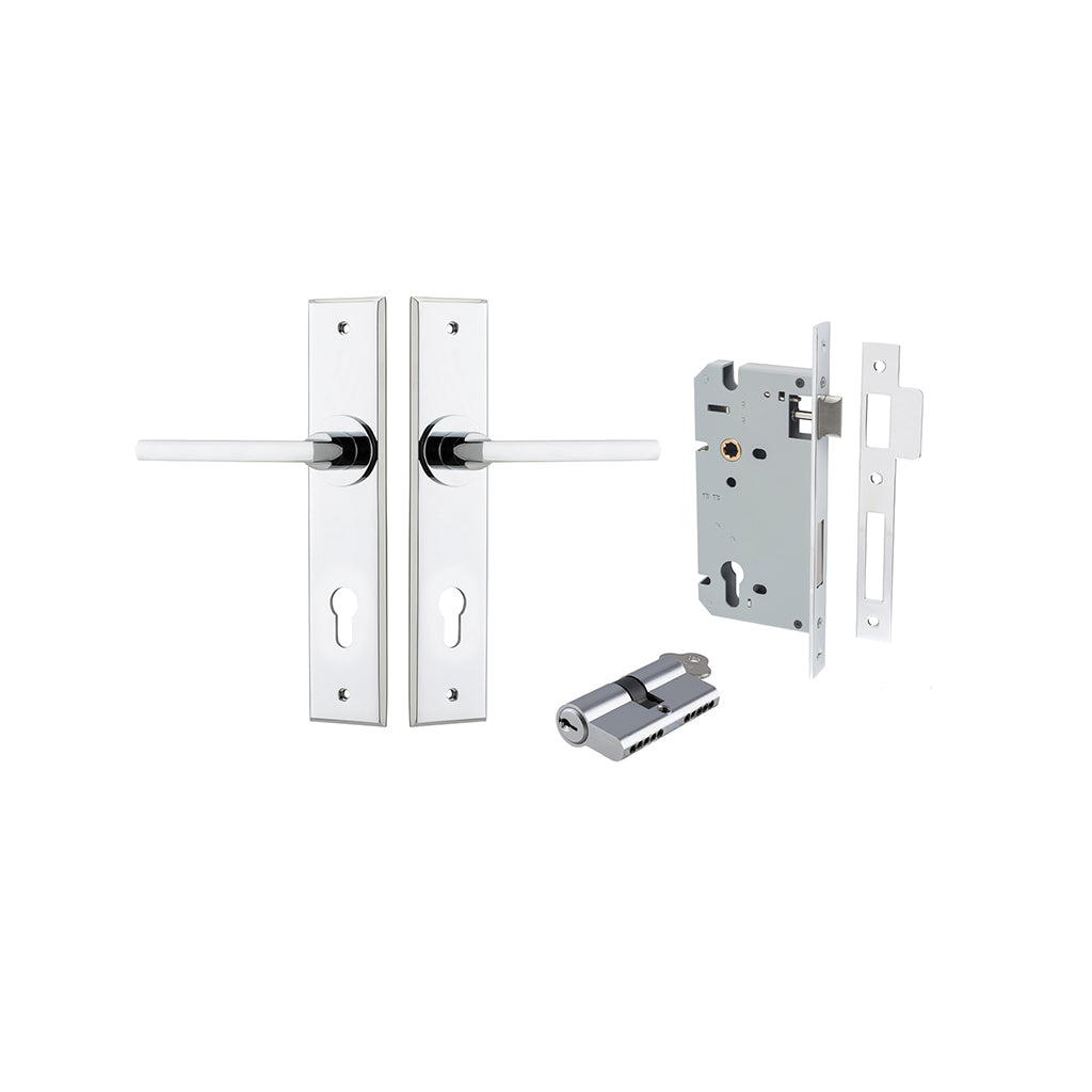 Baltimore Lever - Chamfered Backplate Polished Chrome / Entrance / Entrance Kit Dual Function (Key-Key)