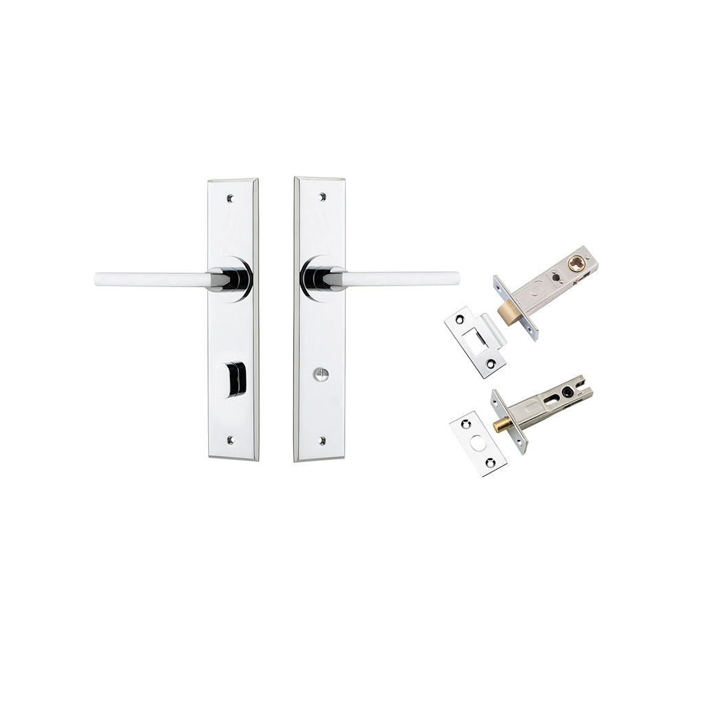 Baltimore Lever - Chamfered Backplate Polished Chrome / Privacy / Separate Privacy Kit