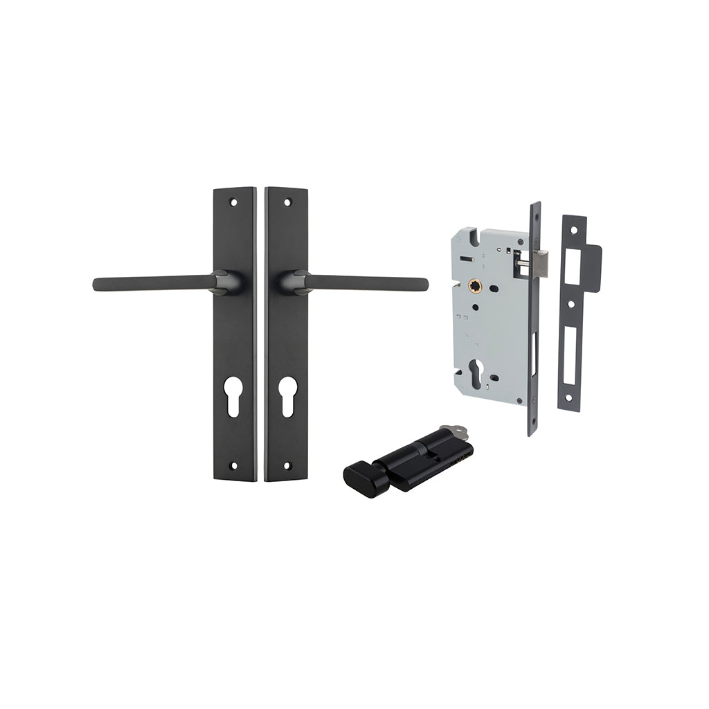 Baltimore Lever - Rectangular Backplate Matt Black / Entrance / Entrance Kit (Key-Thumb)