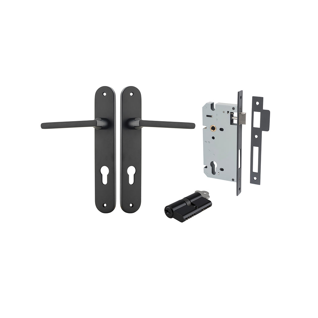 Baltimore Lever - Oval Backplate Matt Black / Entrance / Entrance Kit Dual Function (Key-Key)