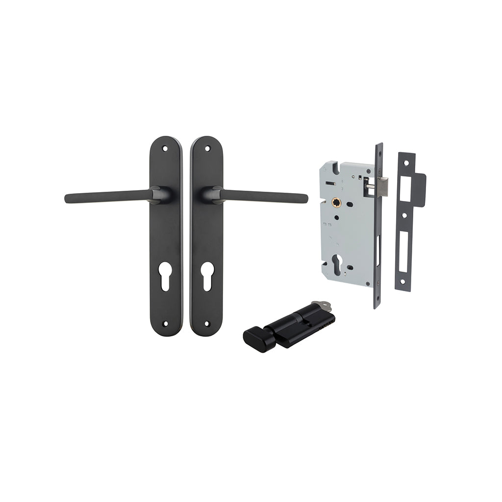 Baltimore Lever - Oval Backplate Matt Black / Entrance / Entrance Kit (Key-Thumb)