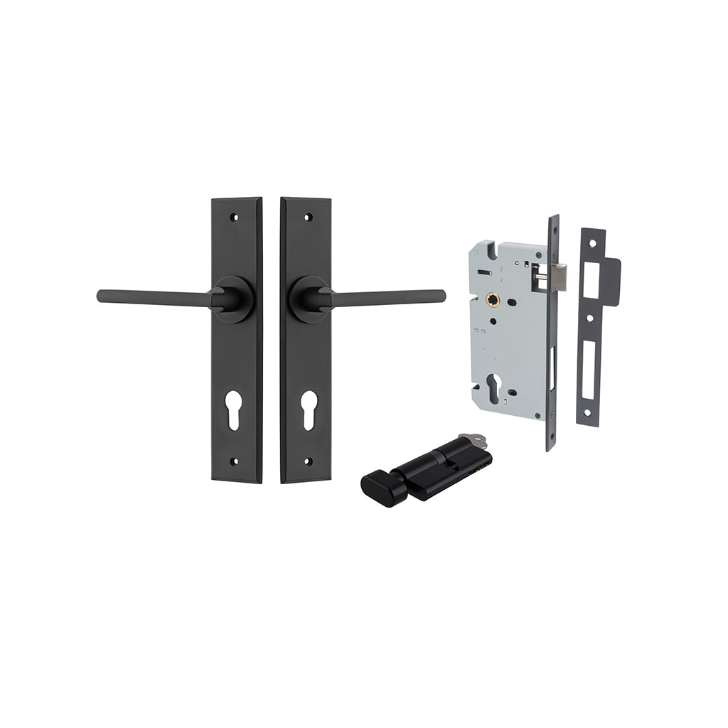 Baltimore Lever - Chamfered Backplate Matt Black / Entrance / Entrance Kit (Key-Thumb)