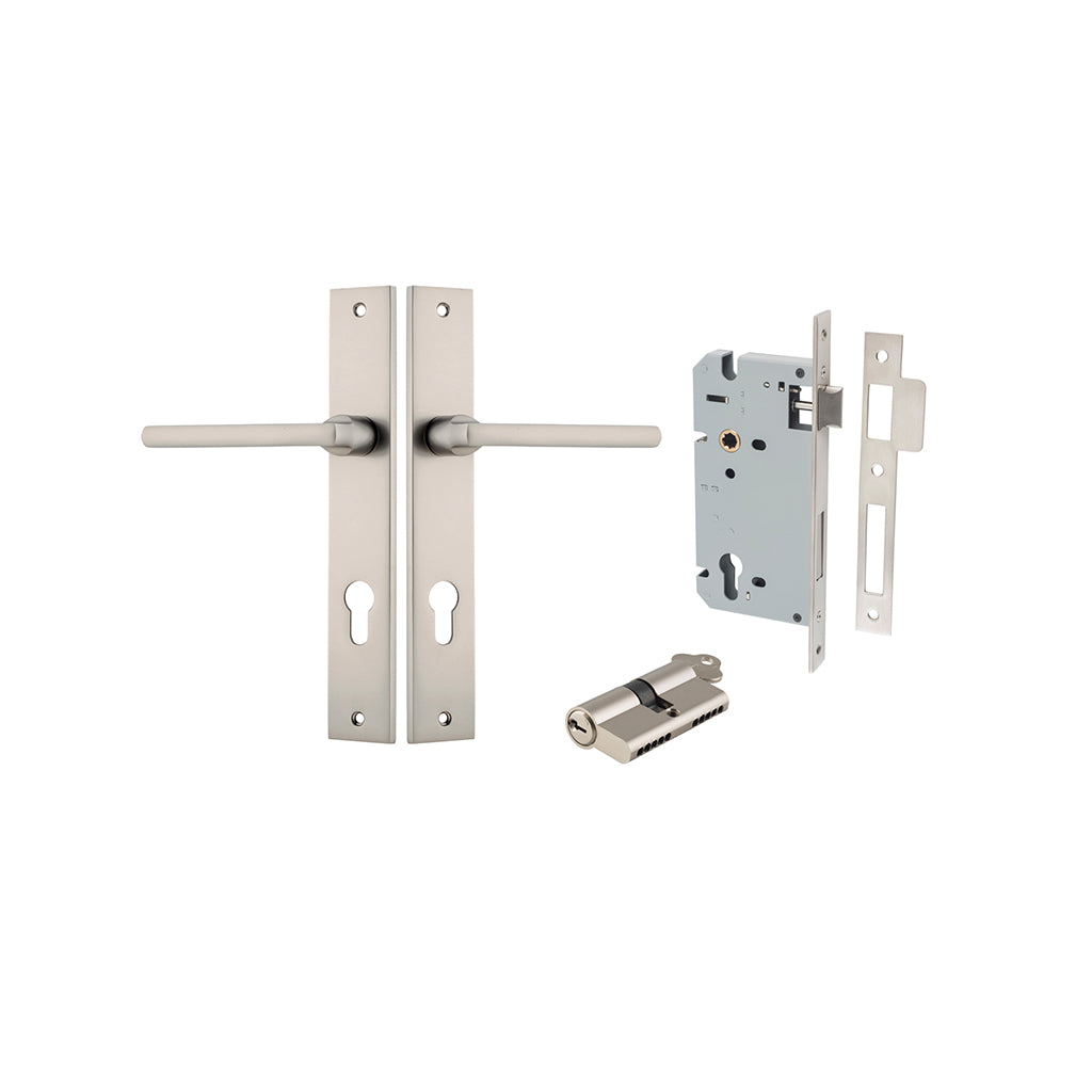 Baltimore Lever - Rectangular Backplate Satin Nickel / Entrance / Entrance Kit Dual Function (Key-Key)