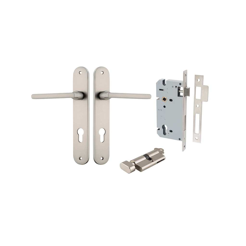 Baltimore Lever - Oval Backplate Satin Nickel / Entrance / Entrance Kit (Key-Thumb)