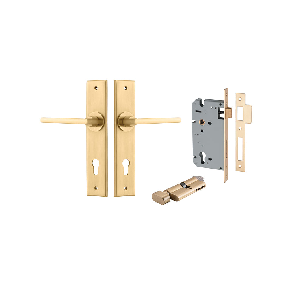 Baltimore Lever - Chamfered Backplate Brushed Brass / Entrance / Entrance Kit (Key-Thumb)