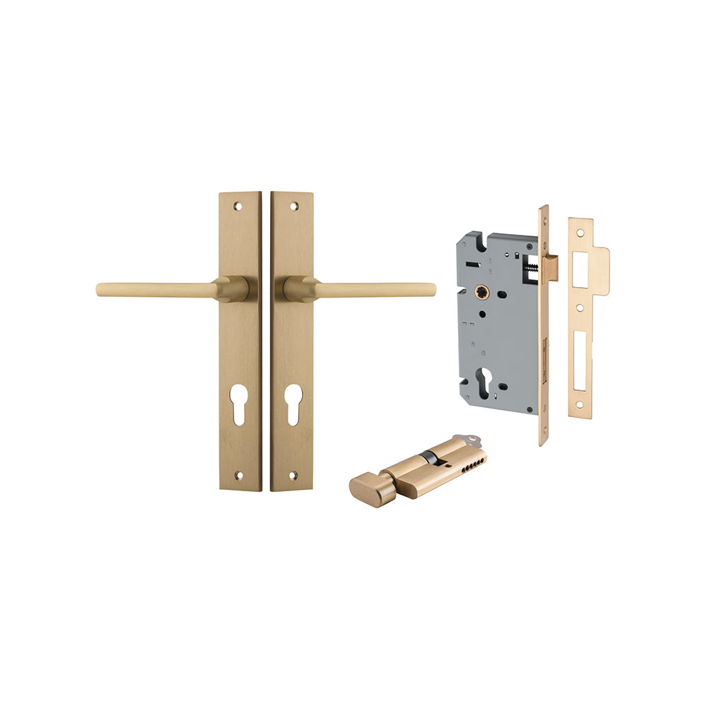 Baltimore Lever - Rectangular Backplate Brushed Brass / Entrance / Entrance Kit (Key-Thumb)