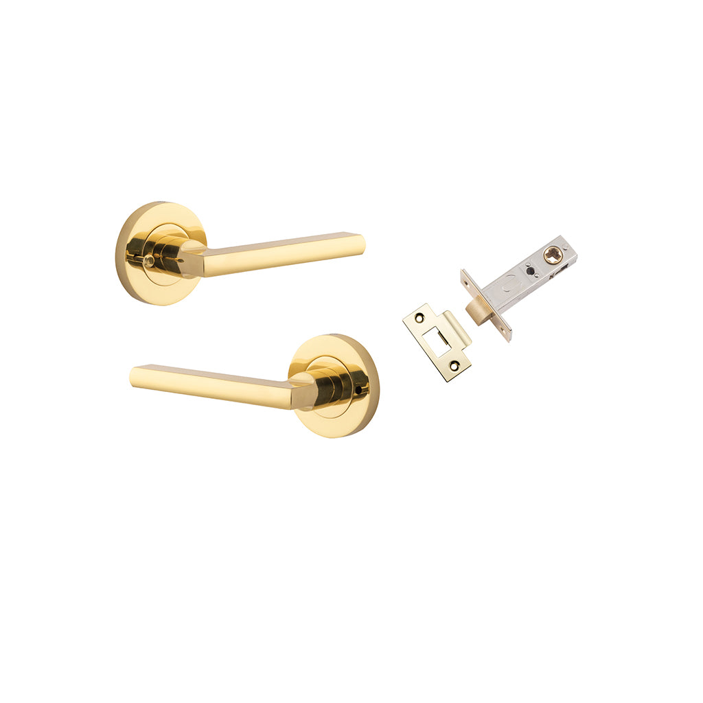 Baltimore Lever - Round Rose Polished Brass / Privacy / Inbuilt Privacy Kit