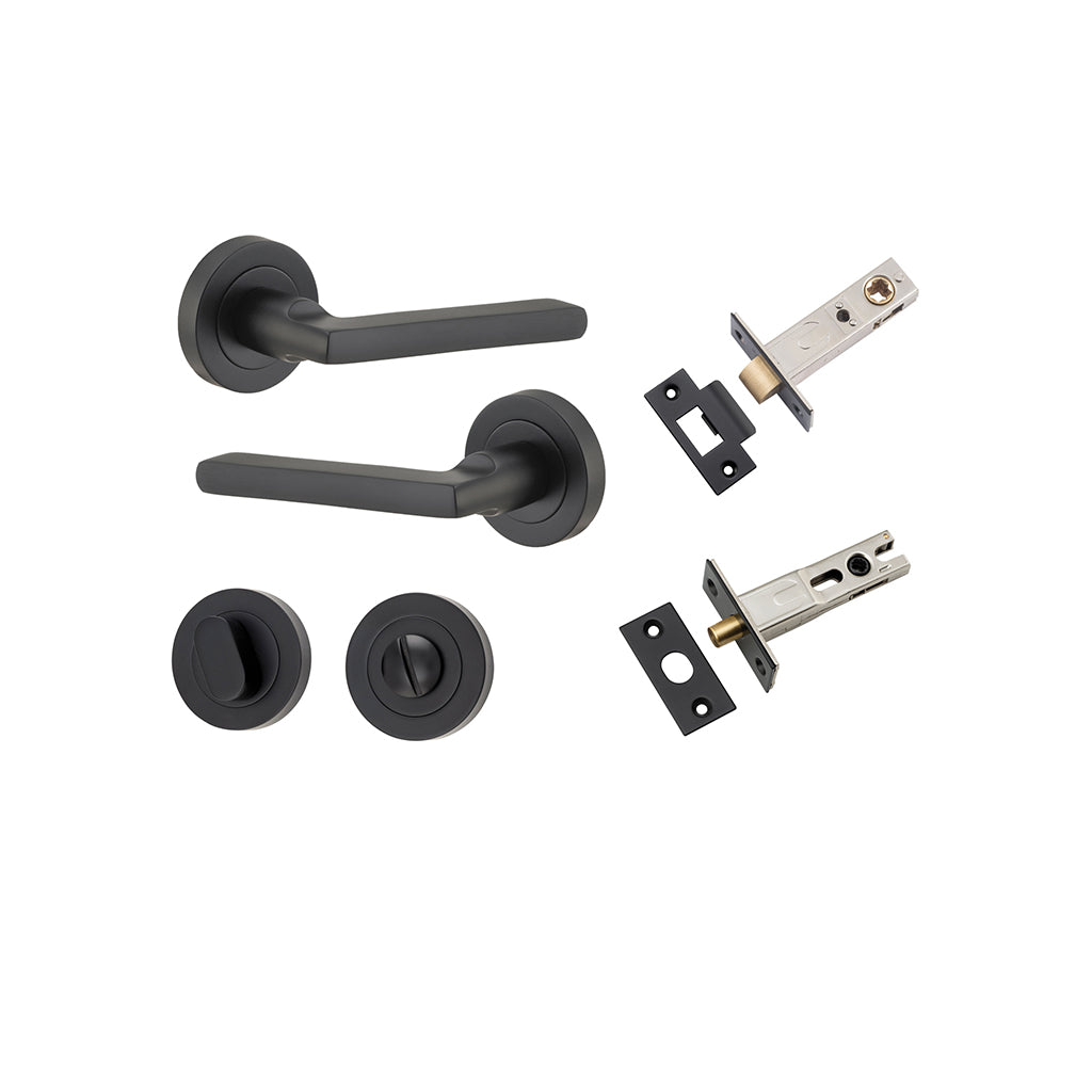 Baltimore Lever - Round Rose Matt Black / Privacy / Separate Privacy Kit