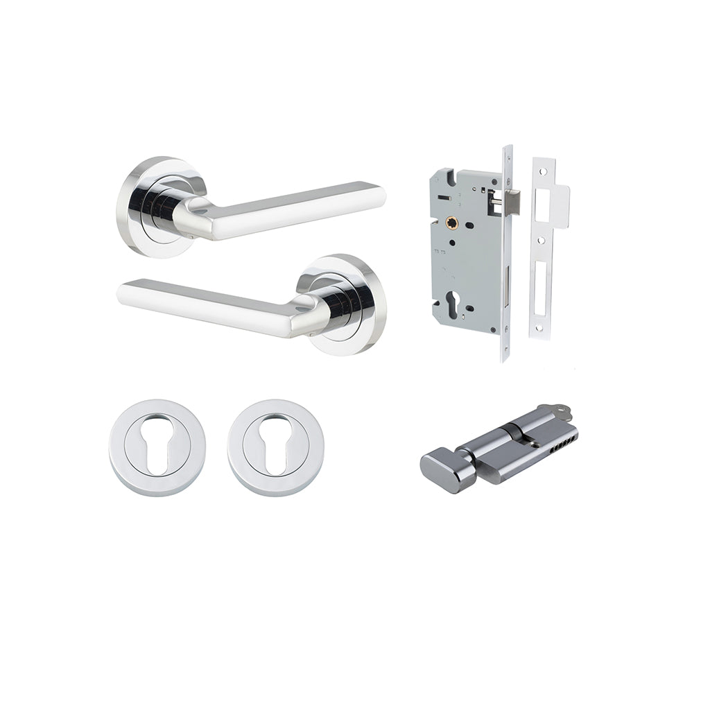 Baltimore Lever - Round Rose Polished Chrome / Entrance / Entrance Kit (Key-Thumb)