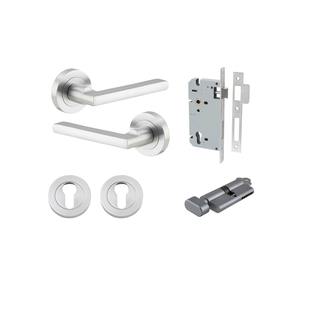 Baltimore Lever - Round Rose Brushed Chrome / Entrance / Entrance Kit (Key-Thumb)