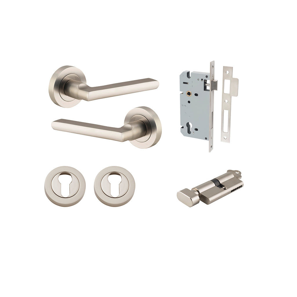 Baltimore Lever - Round Rose Satin Nickel / Entrance / Entrance Kit (Key-Thumb)