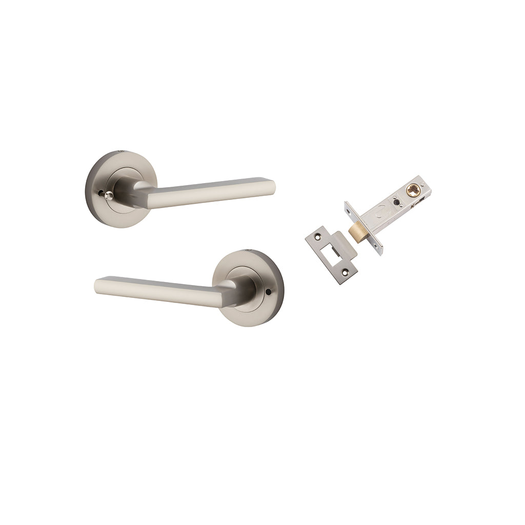 Baltimore Lever - Round Rose Satin Nickel / Privacy / Inbuilt Privacy Kit