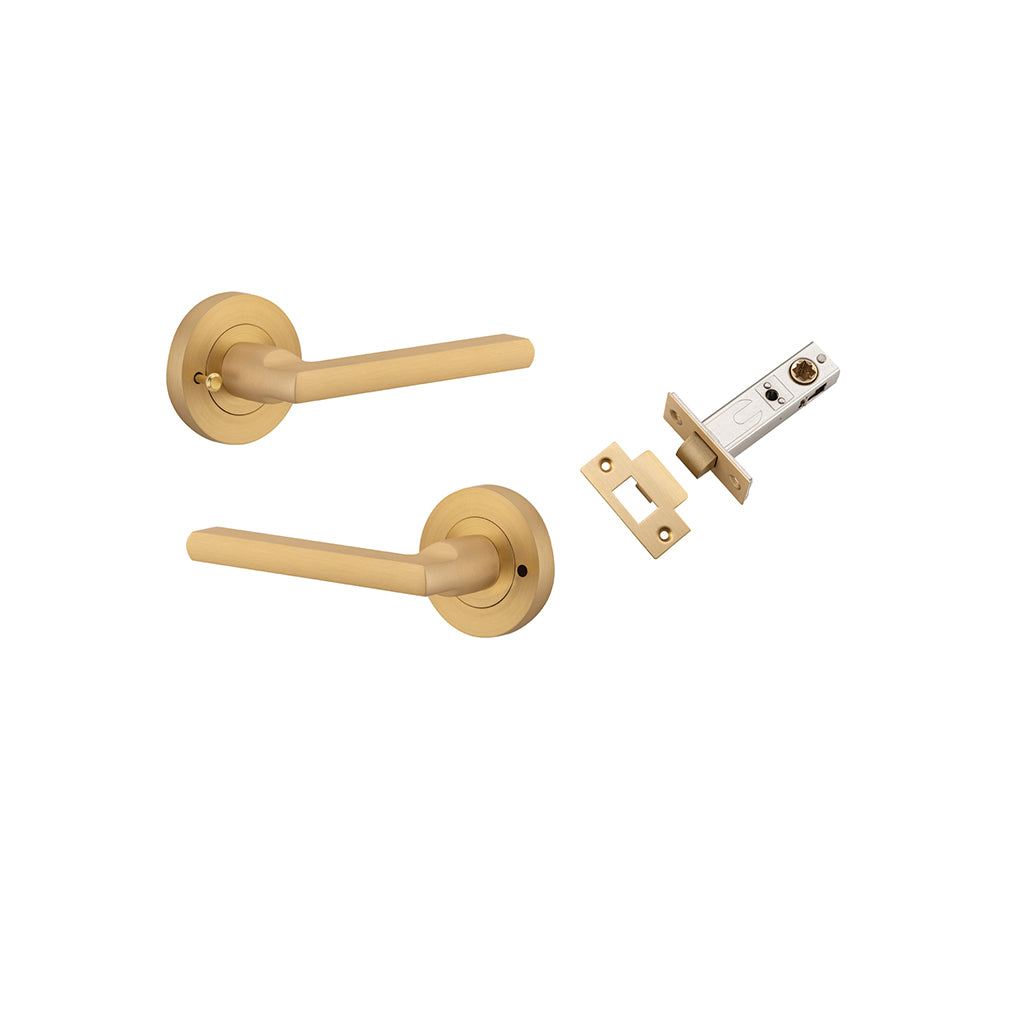 Baltimore Lever - Round Rose Brushed Brass / Privacy / Inbuilt Privacy Kit