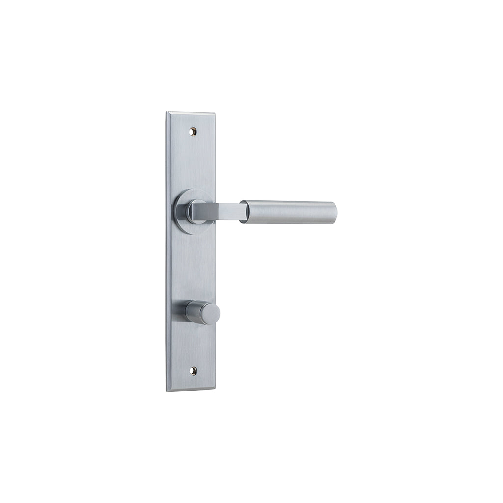 Berlin Lever - Chamfered Backplate Brushed Chrome / Privacy / Lever Set Only