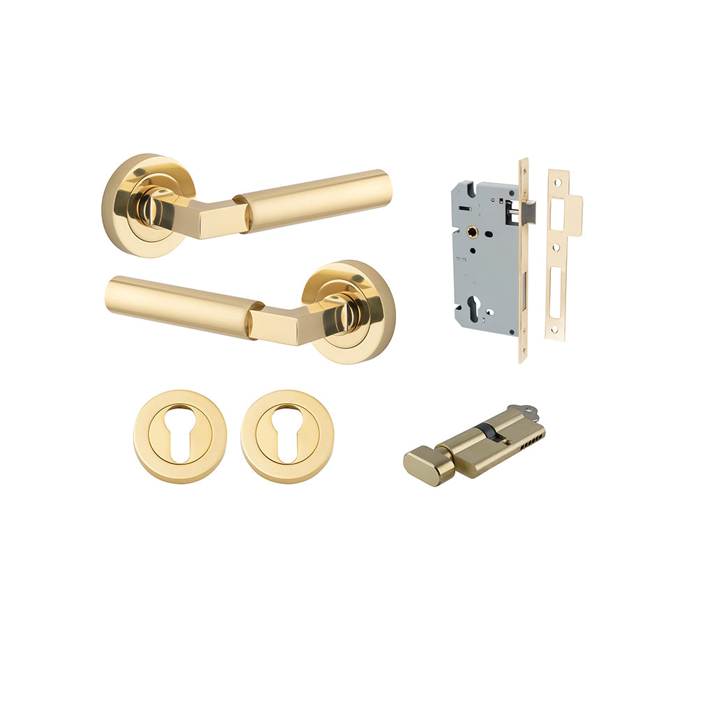 Berlin Lever - Round Rose Polished Brass / Entrance / Entrance Kit (Key-Thumb)
