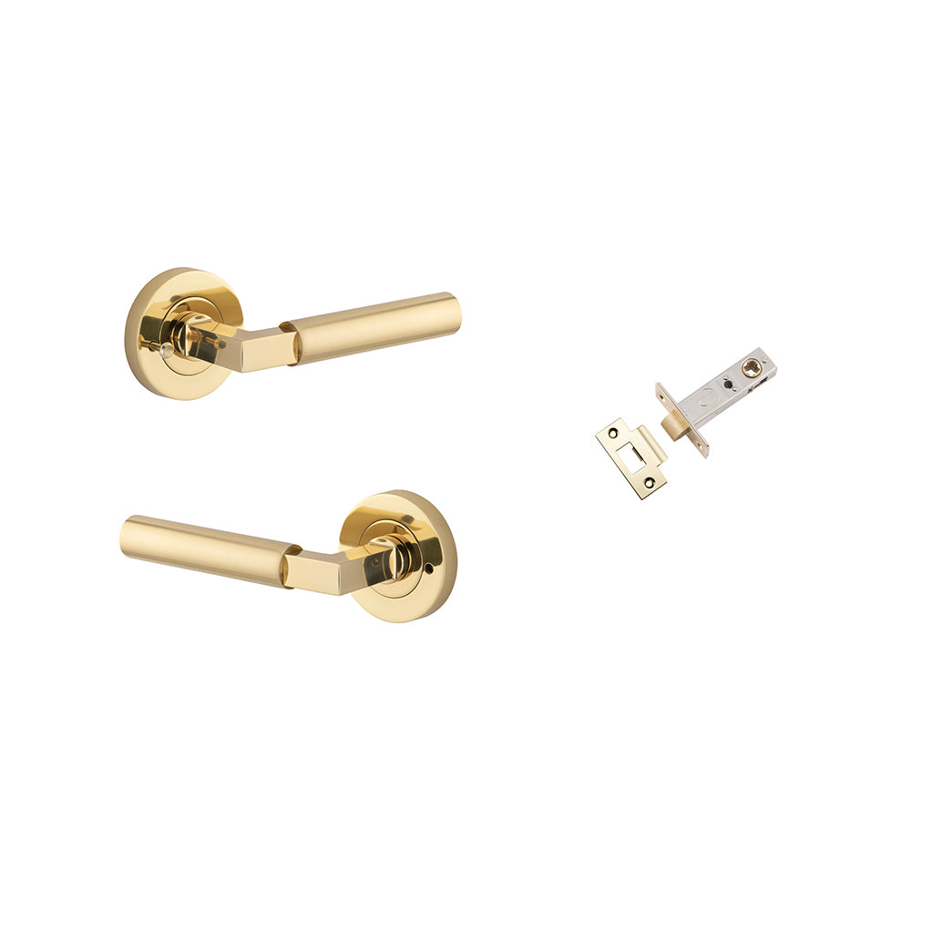 Berlin Lever - Round Rose Polished Brass / Privacy / Inbuilt Privacy Kit