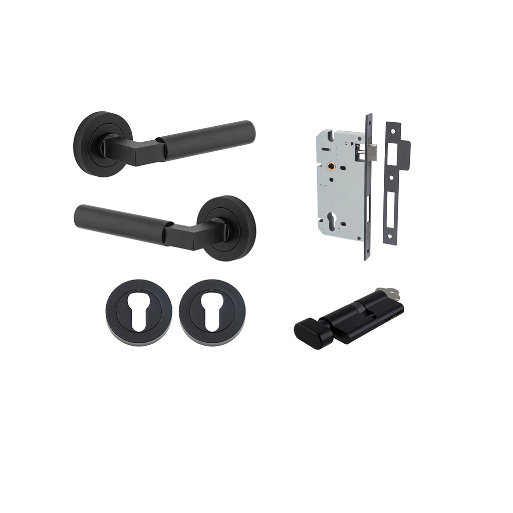 Berlin Lever - Round Rose Matt Black / Entrance / Entrance Kit (Key-Thumb)