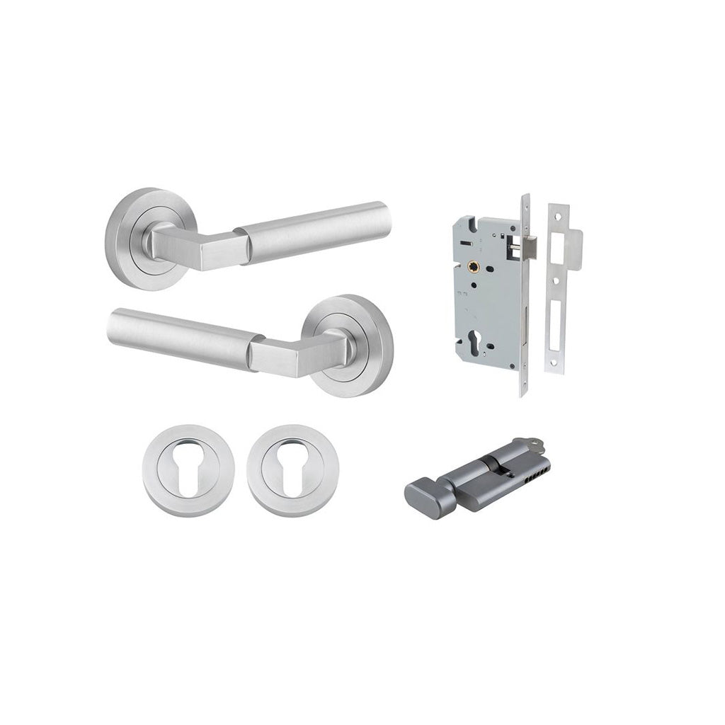 Berlin Lever - Round Rose Brushed Chrome / Entrance / Entrance Kit (Key-Thumb)