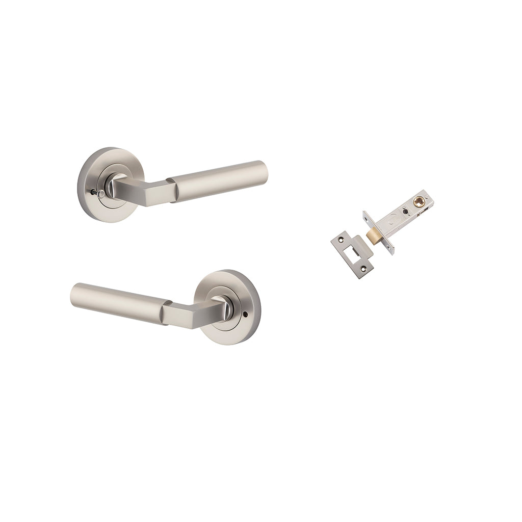 Berlin Lever - Round Rose Satin Nickel / Privacy / Inbuilt Privacy Kit