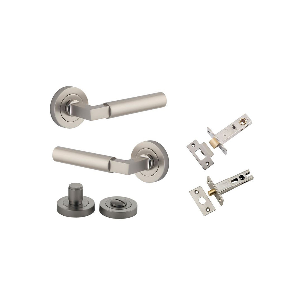 Berlin Lever - Round Rose Satin Nickel / Privacy / Separate Privacy Kit