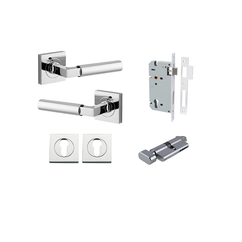 Berlin Lever - Square Rose Polished Chrome / Entrance / Entrance Kit (Key-Thumb)