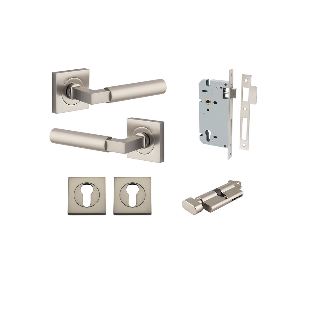 Berlin Lever - Square Rose Satin Nickel / Entrance / Entrance Kit (Key-Thumb)