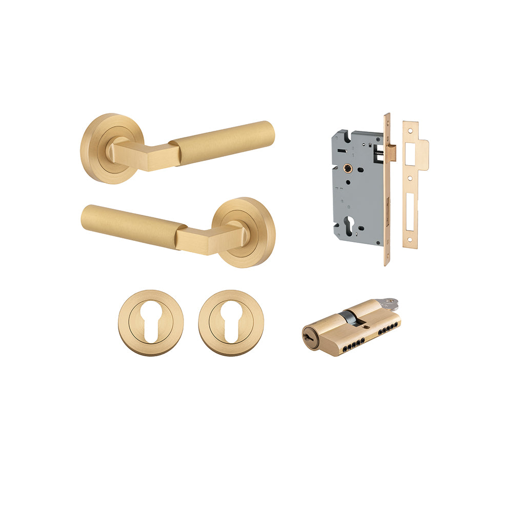 Berlin Lever - Round Rose Brushed Brass / Entrance / Entrance Kit Dual Function (Key-Key)
