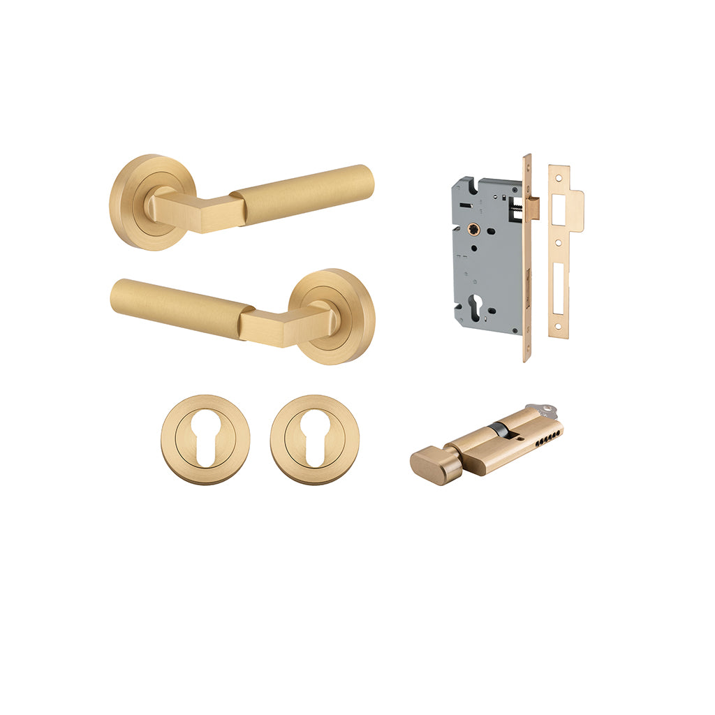 Berlin Lever - Round Rose Brushed Brass / Entrance / Entrance Kit (Key-Thumb)