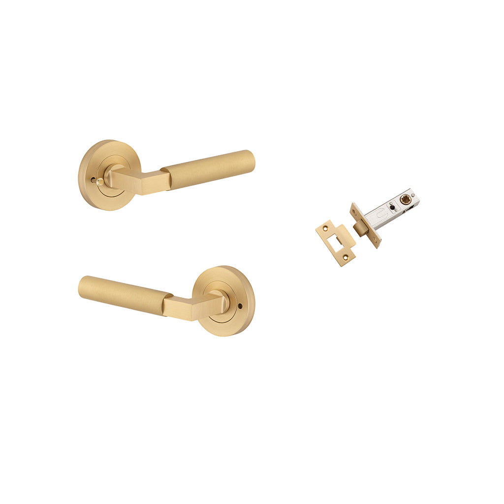 Berlin Lever - Round Rose Brushed Brass / Privacy / Inbuilt Privacy Kit