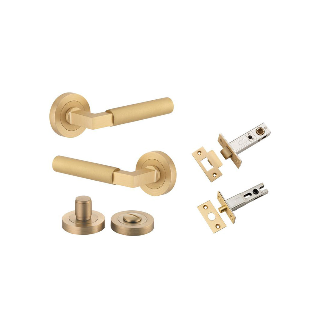 Berlin Lever - Round Rose Brushed Brass / Privacy / Separate Privacy Kit
