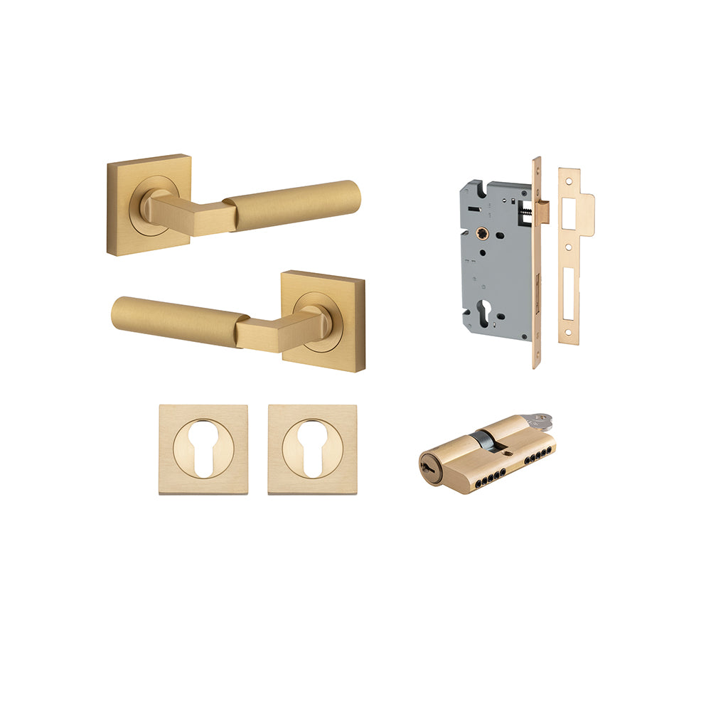 Berlin Lever - Square Rose Brushed Brass / Entrance / Entrance Kit Dual Function (Key-Key)