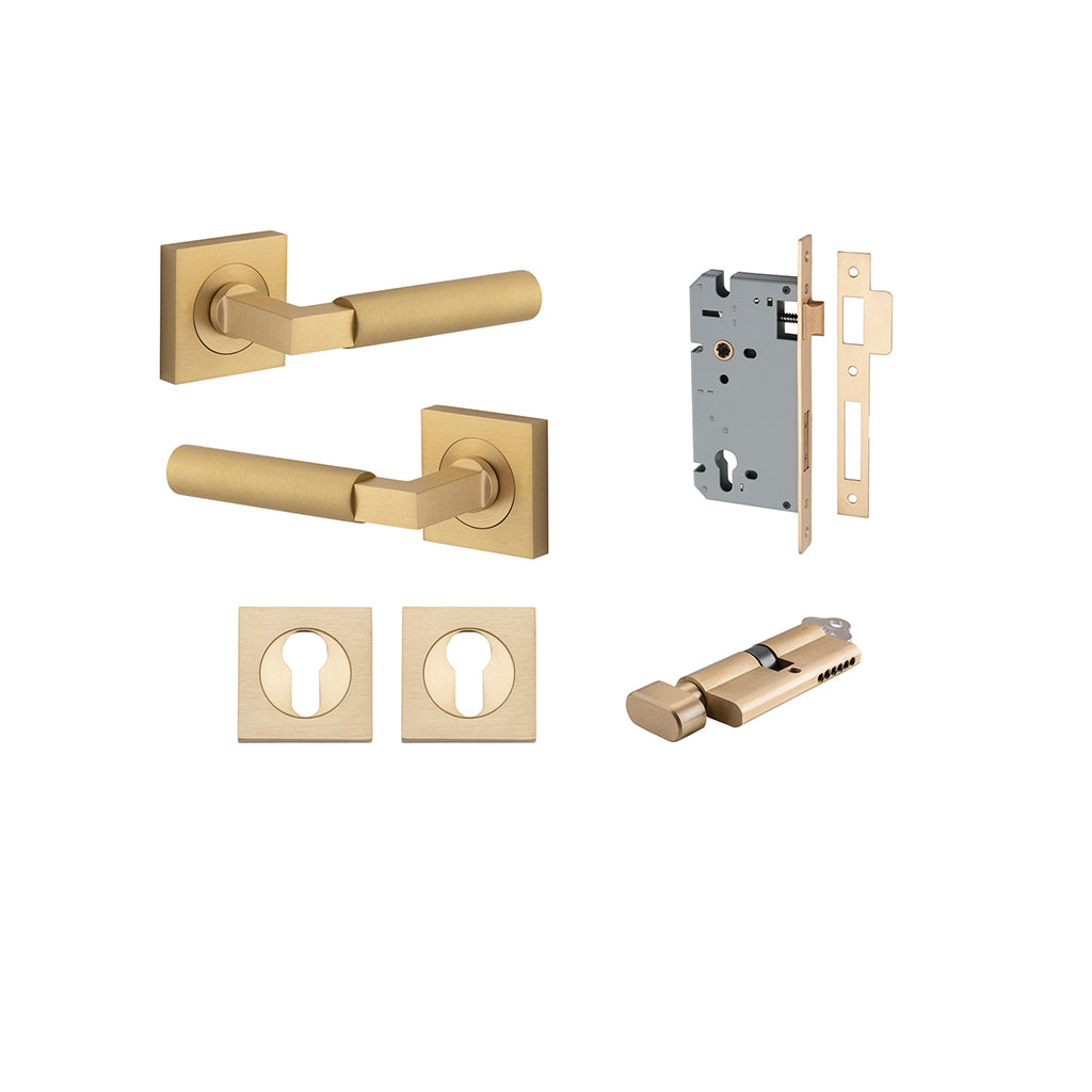 Berlin Lever - Square Rose Brushed Brass / Entrance / Entrance Kit (Key-Thumb)