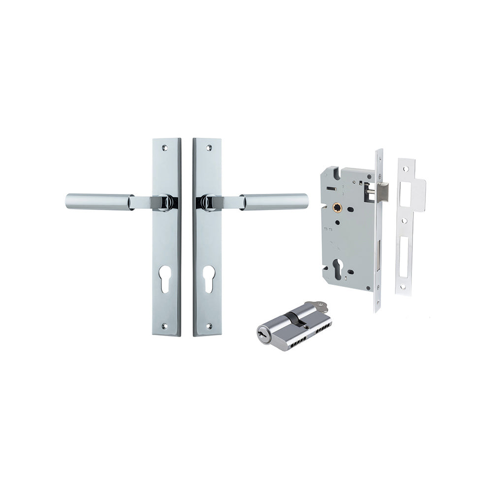 Berlin Lever - Rectangular Backplate Polished Chrome / Entrance / Entrance Kit Dual Function (Key-Key)